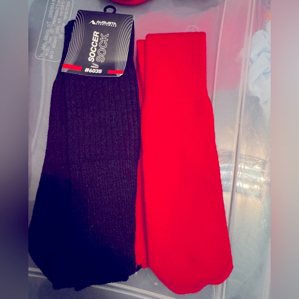 5 Pairs Augusta Soccer Athletic Tube Socks Black  & Red Unisex Medium 9-11 NEW